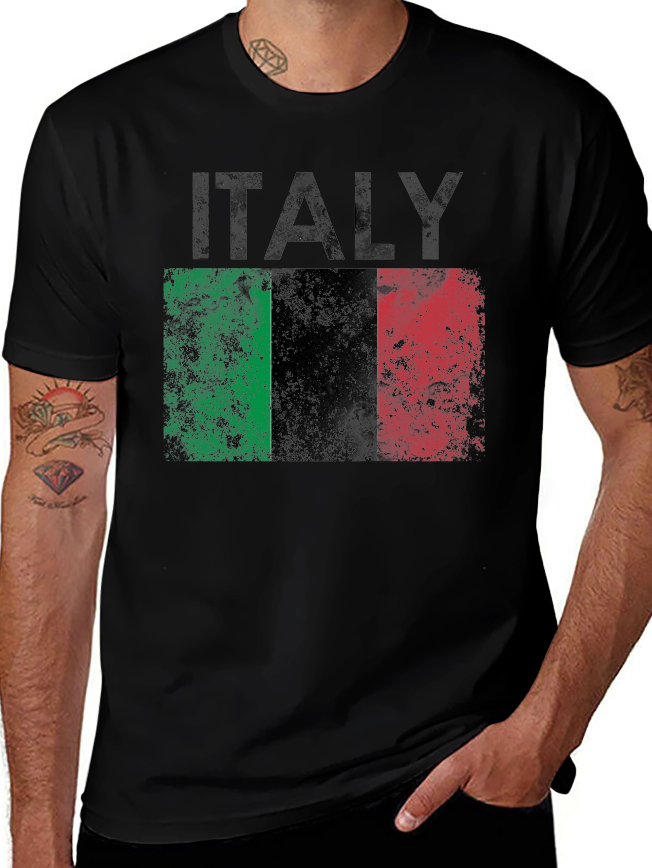 Italy Flag Graphic T-Shirt - Distressed Print Tee
