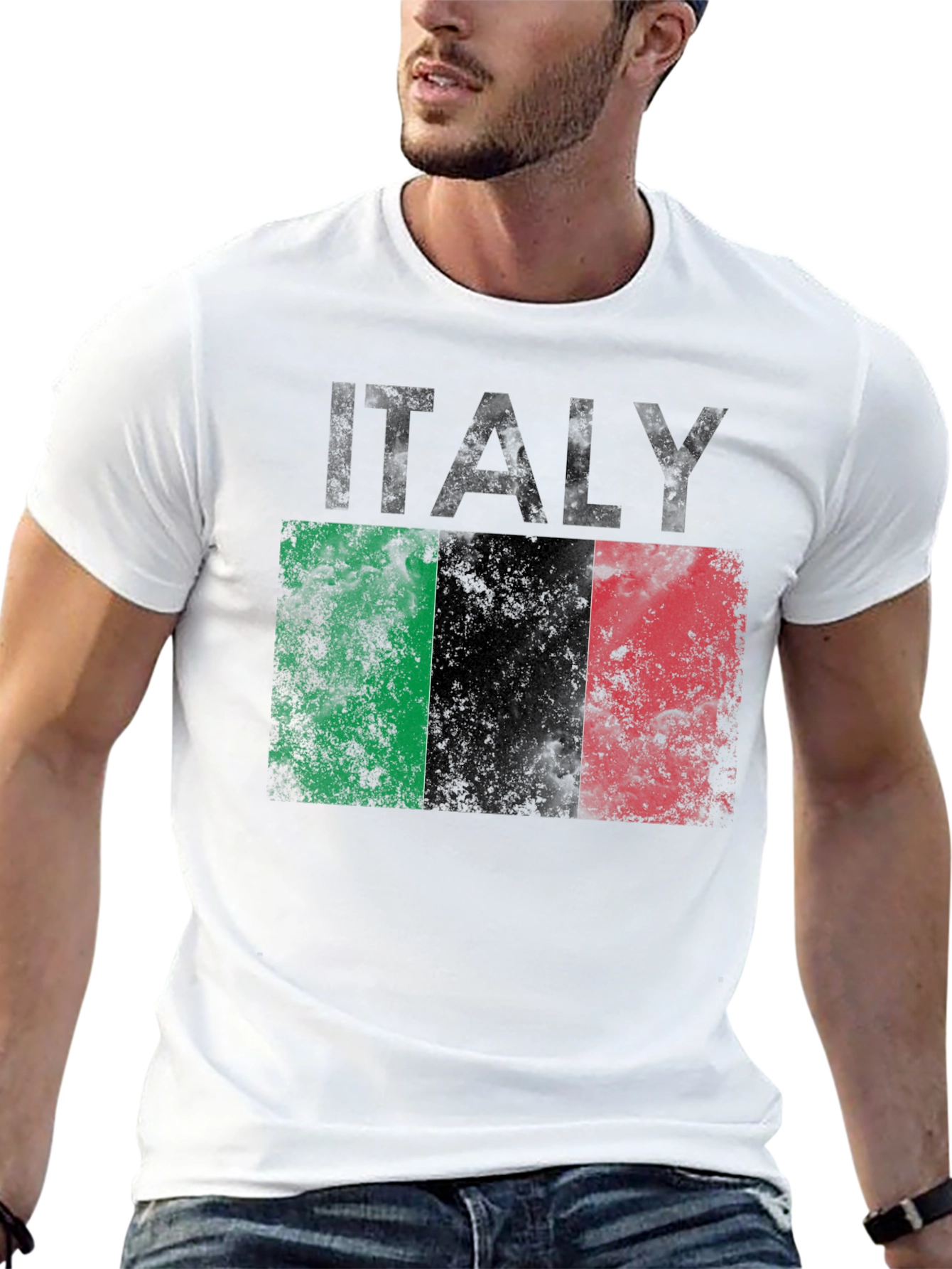 Italy Flag Graphic T-Shirt - Distressed Print Tee