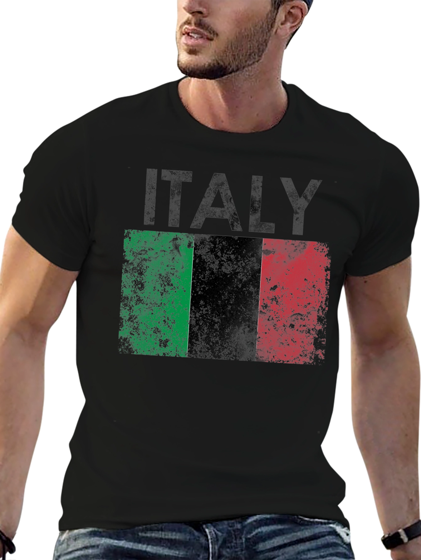 Italy Flag Graphic T-Shirt - Distressed Print Tee