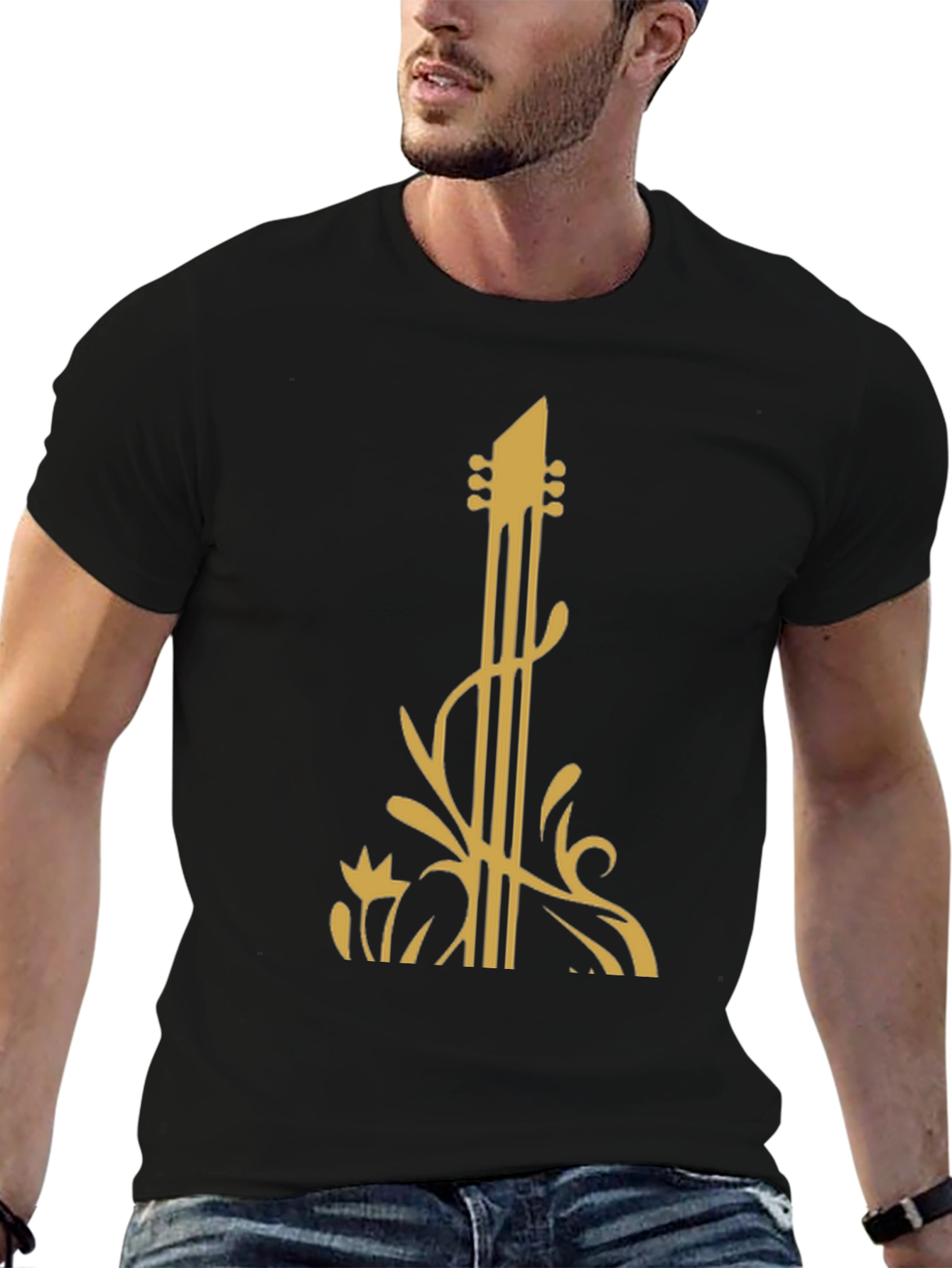 Guitar Art Black T-Shirt: Stylish Music Lover Tee