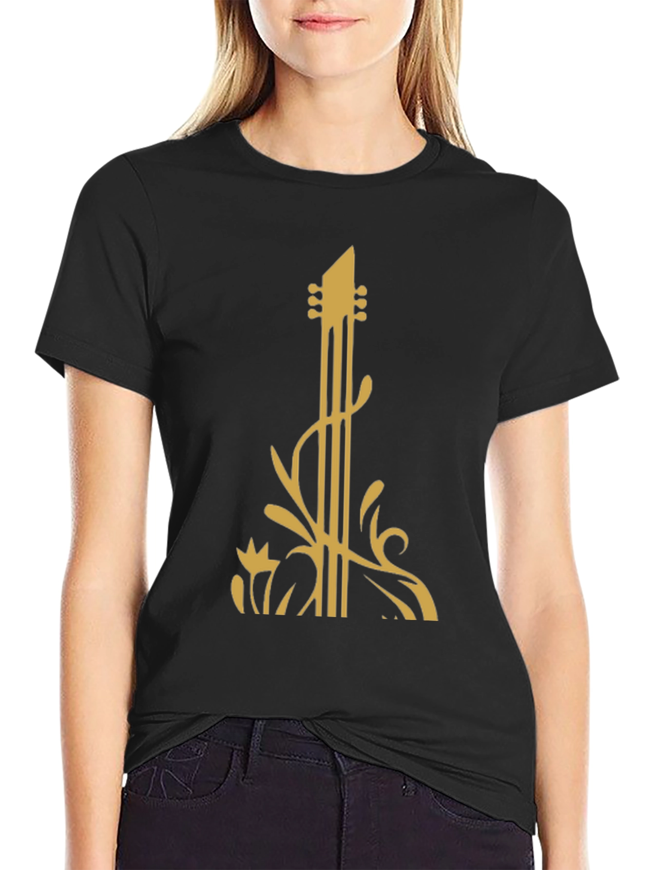 Guitar Art Black T-Shirt: Stylish Music Lover Tee
