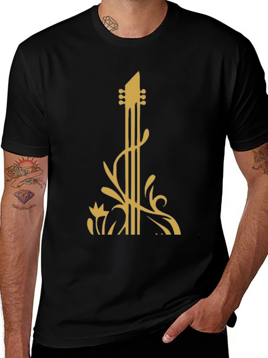 Guitar Art Black T-Shirt: Stylish Music Lover Tee