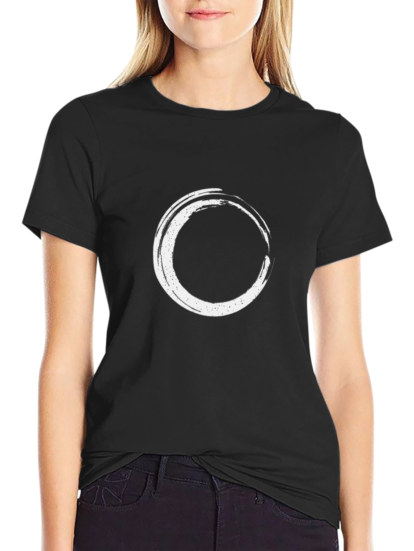 Mens Black T-Shirt with White Circle Graphic
