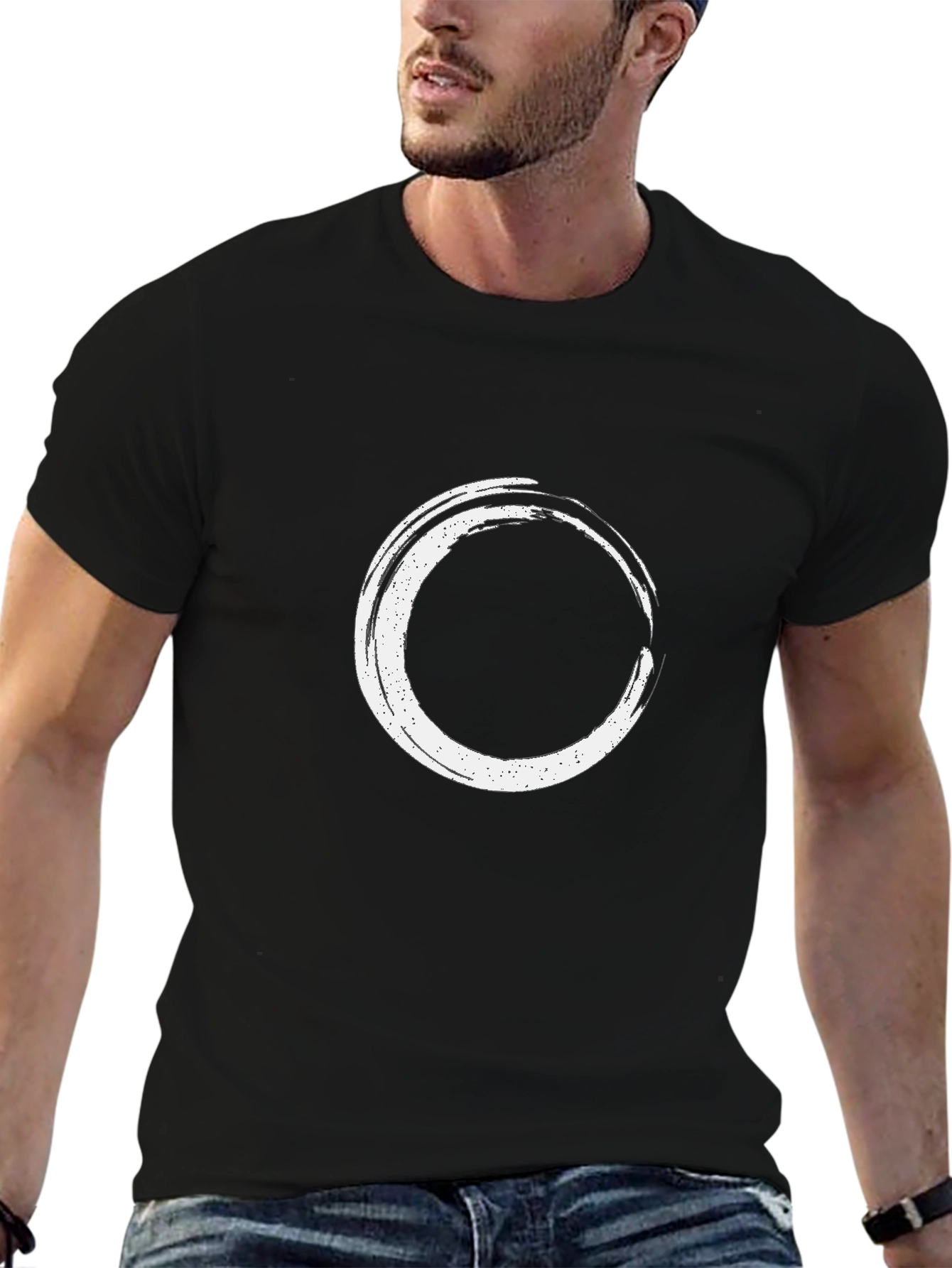 Mens Black T-Shirt with White Circle Graphic