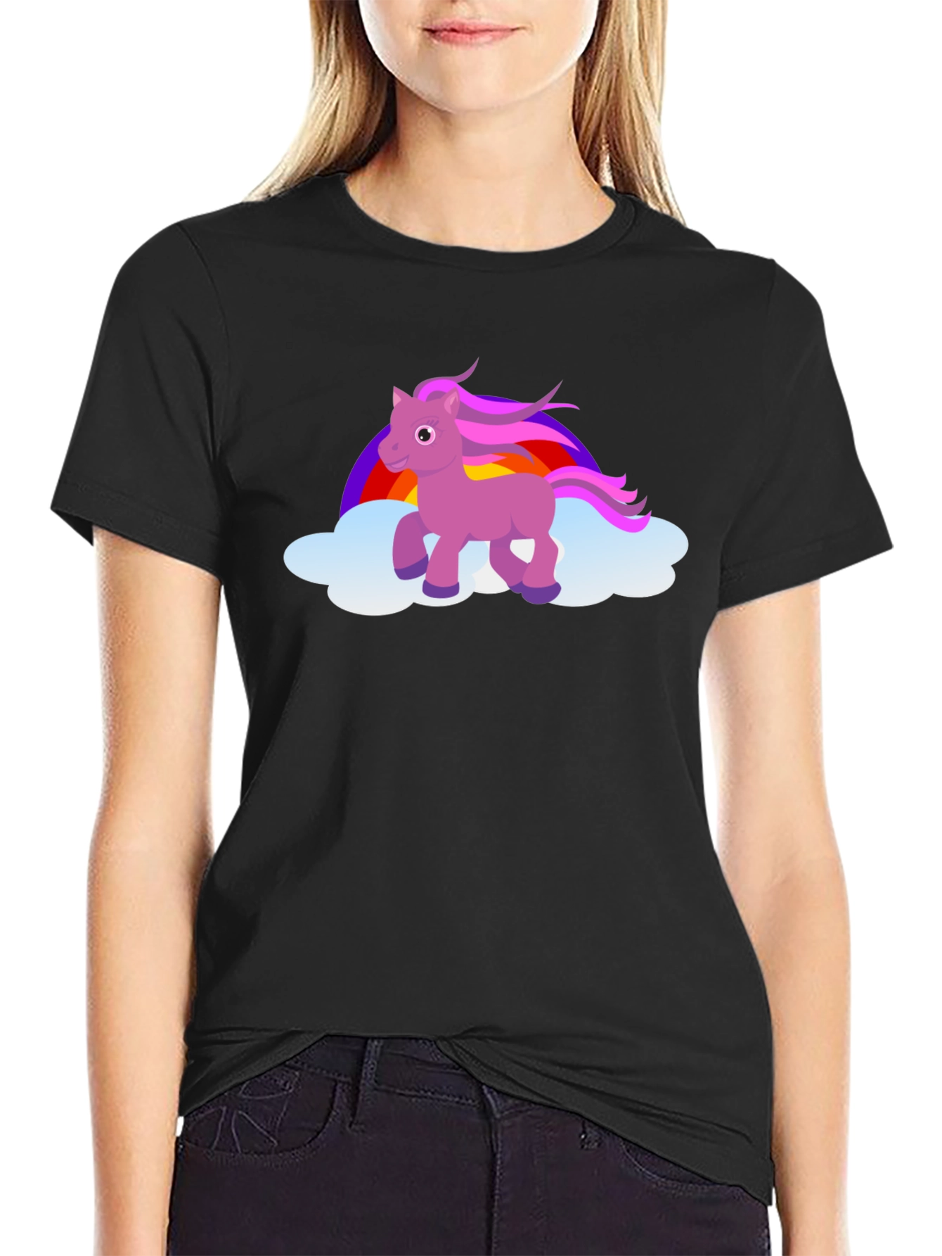 Unicorn Rainbow Cloud Black T-Shirt