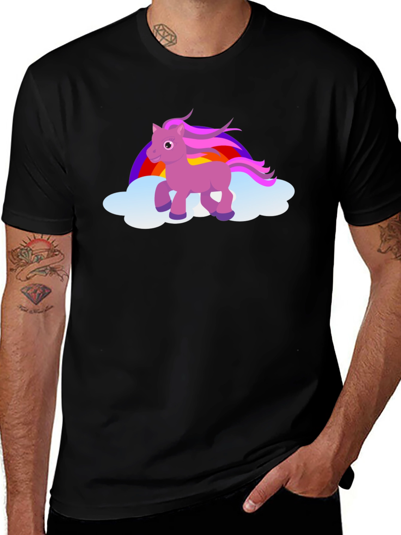 Unicorn Rainbow Cloud Black T-Shirt