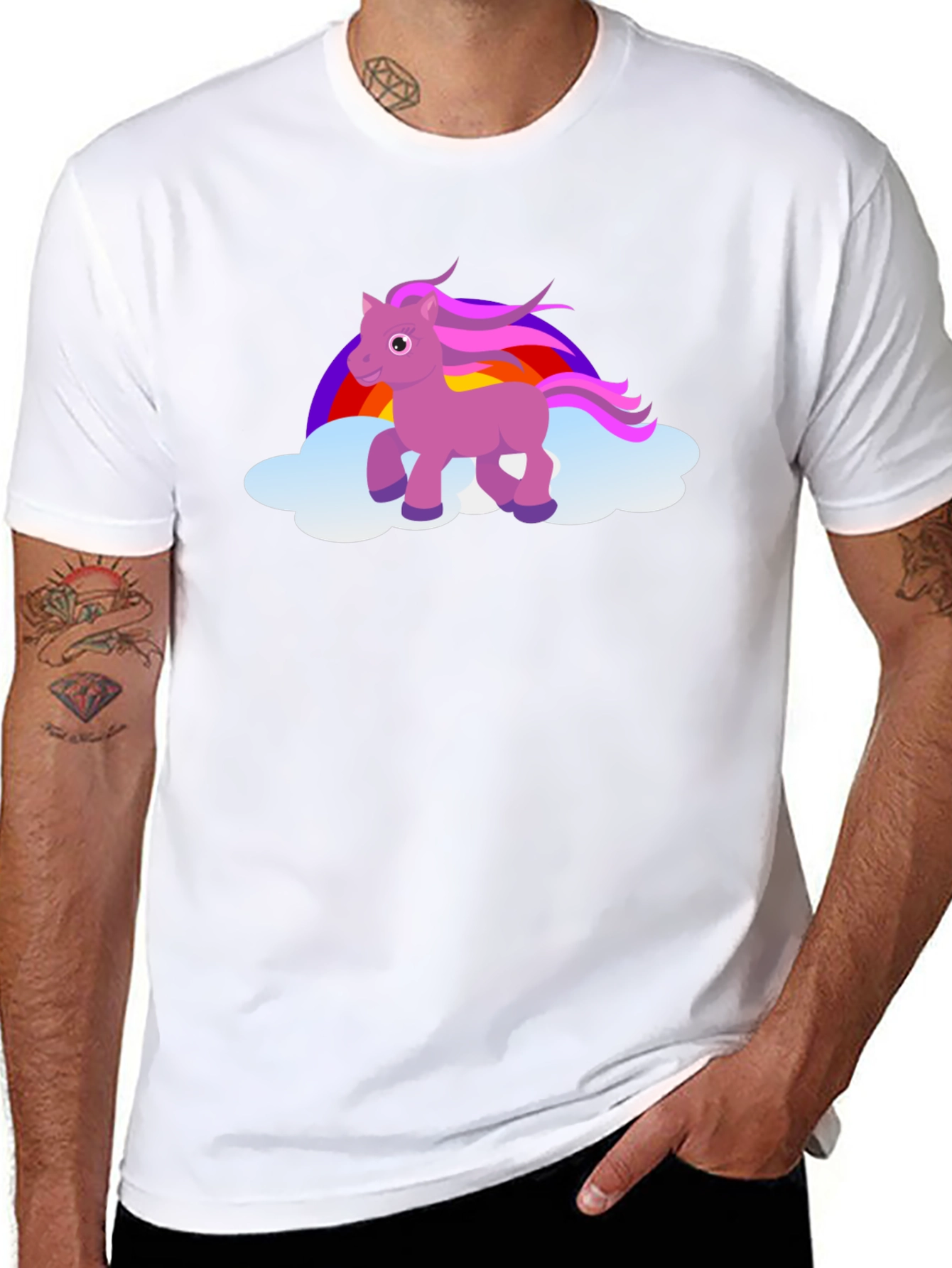 Unicorn Rainbow Cloud Black T-Shirt