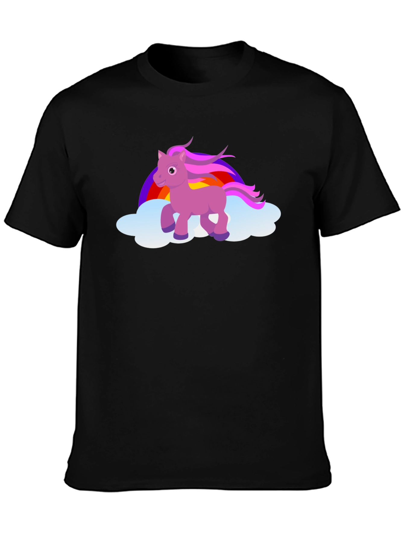 Unicorn Rainbow Cloud Black T-Shirt