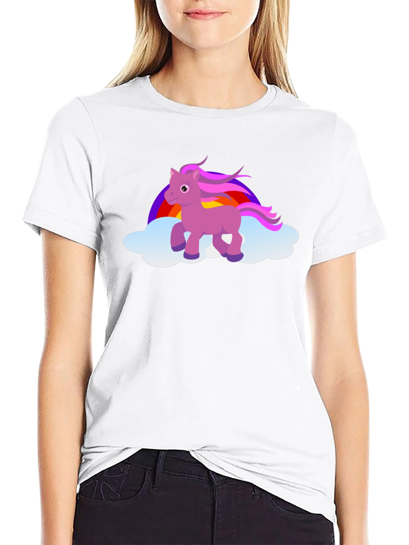 Unicorn Rainbow Cloud Black T-Shirt
