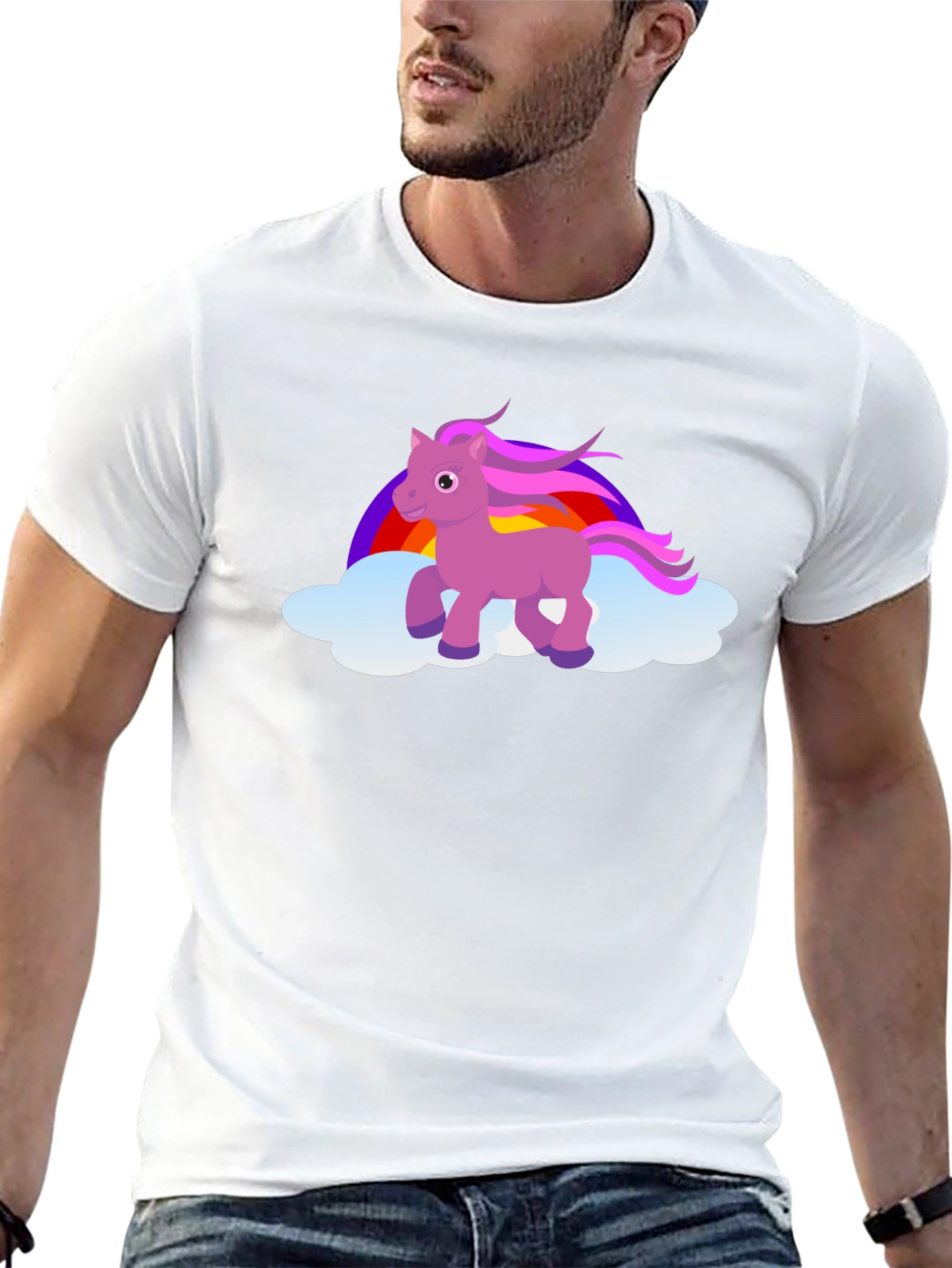 Unicorn Rainbow Cloud Black T-Shirt