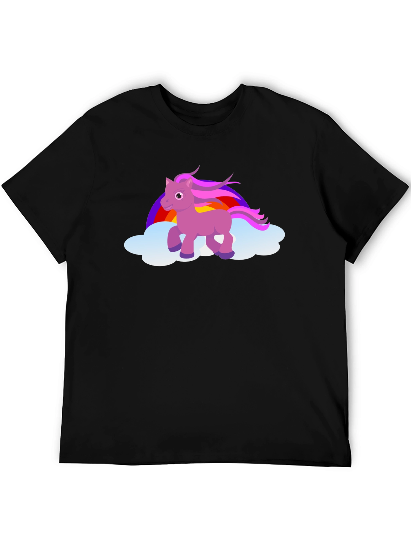 Unicorn Rainbow Cloud Black T-Shirt
