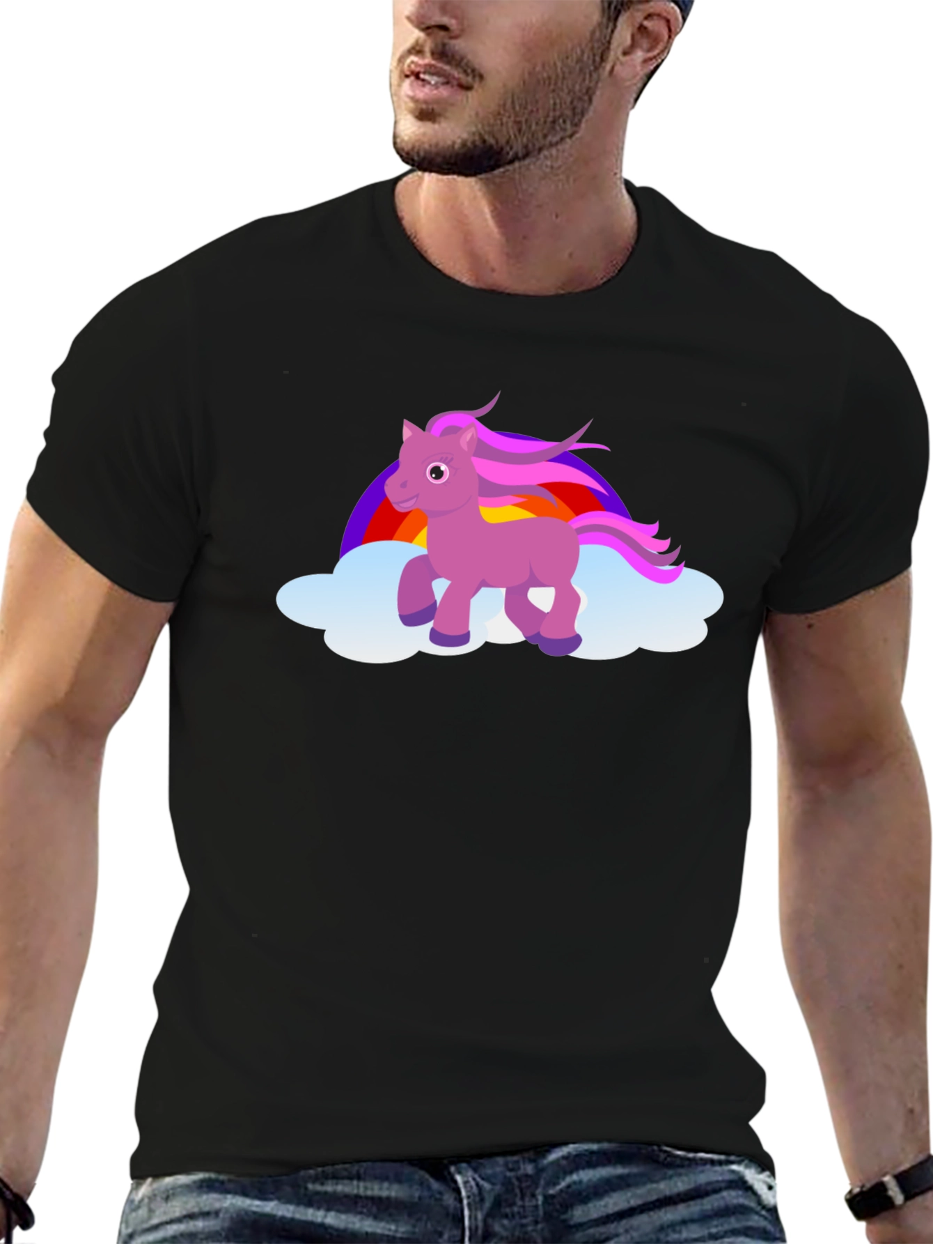 Unicorn Rainbow Cloud Black T-Shirt