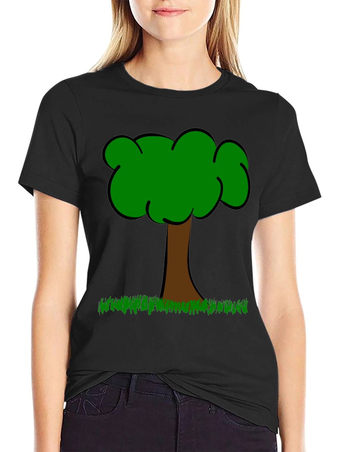 Cartoon Tree Graphic T-Shirt - Casual Crew Neck Tee