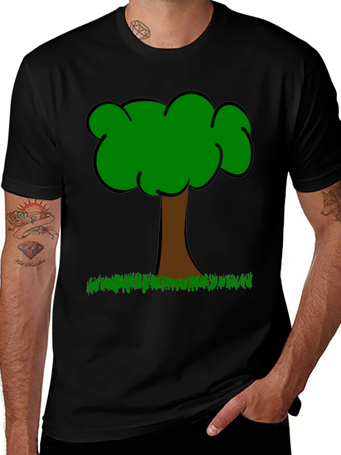 Cartoon Tree Graphic T-Shirt - Casual Crew Neck Tee