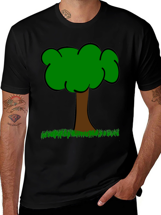 Cartoon Tree Graphic T-Shirt - Casual Crew Neck Tee