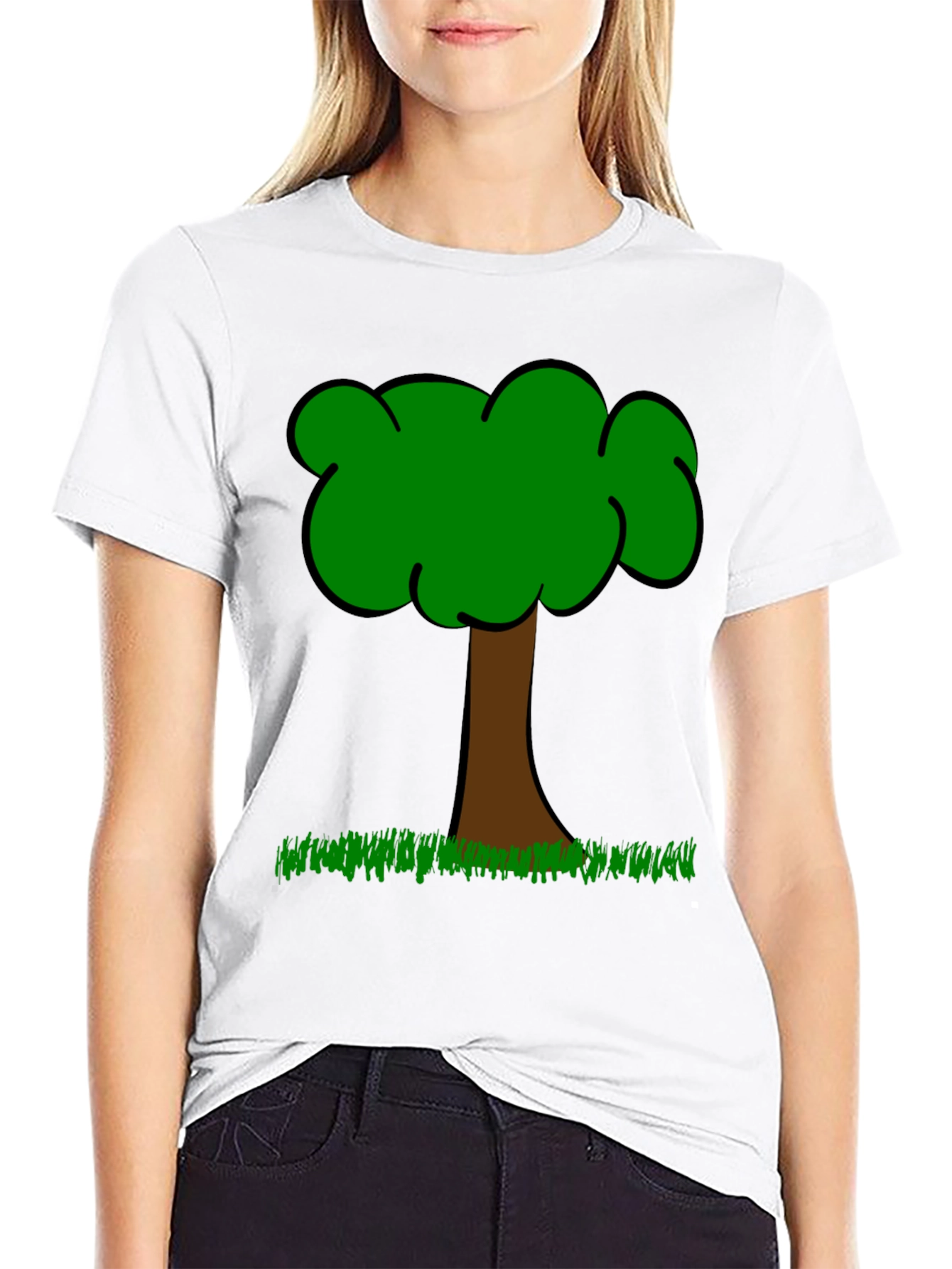 Cartoon Tree Graphic T-Shirt - Casual Crew Neck Tee