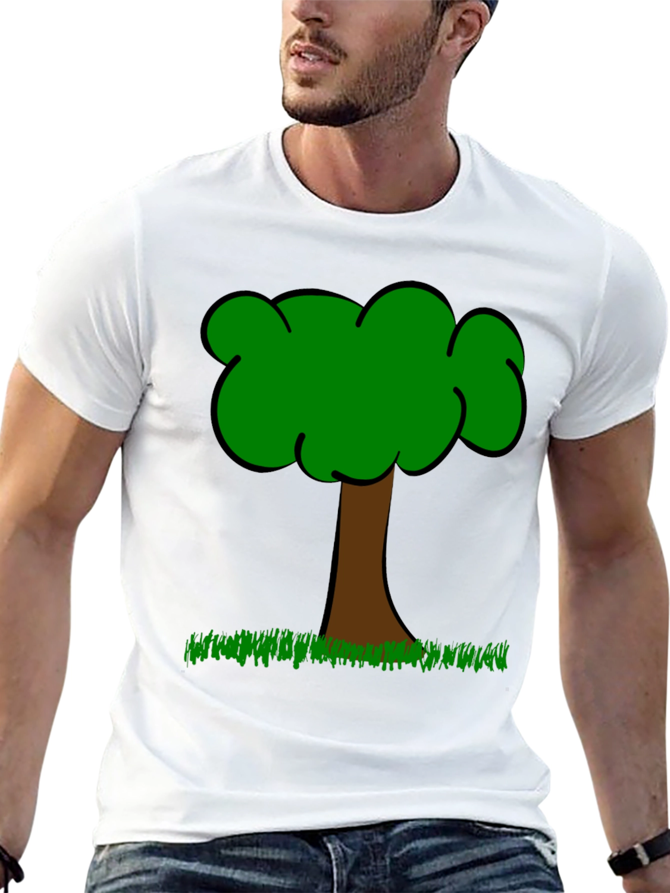 Cartoon Tree Graphic T-Shirt - Casual Crew Neck Tee