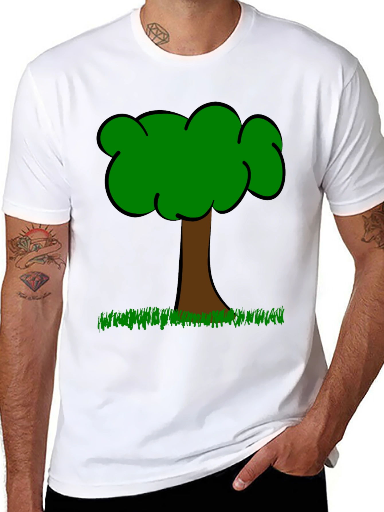 Cartoon Tree Graphic T-Shirt - Casual Crew Neck Tee