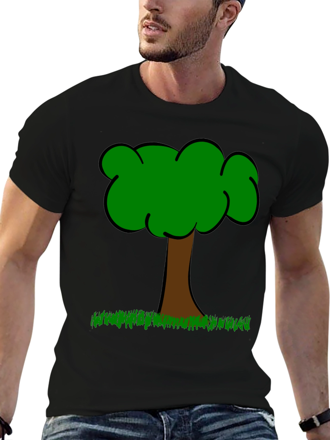 Cartoon Tree Graphic T-Shirt - Casual Crew Neck Tee