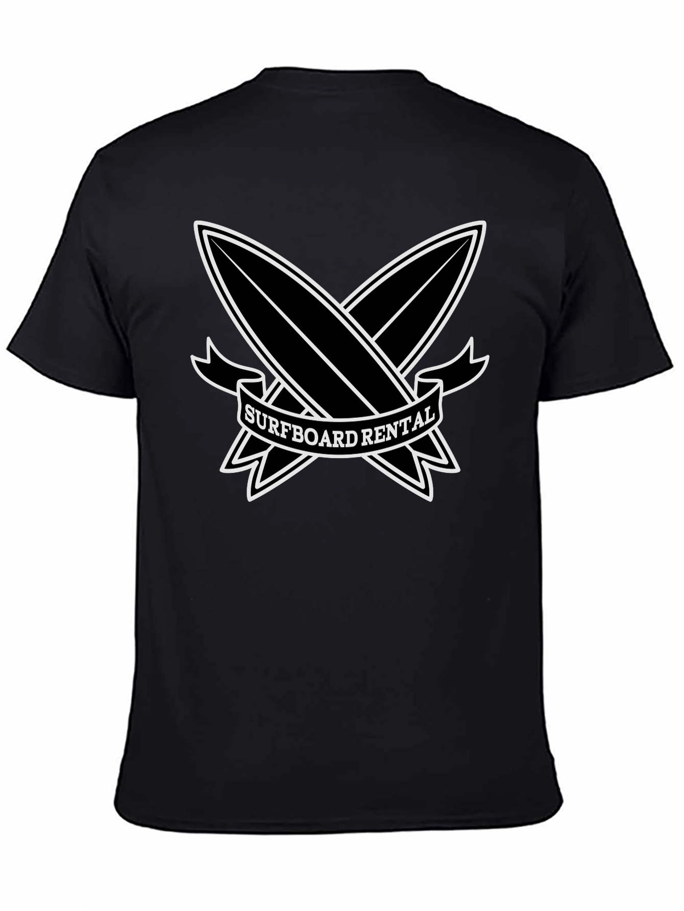 Surfboard Rental Graphic Tee - Black Cotton T-Shirt