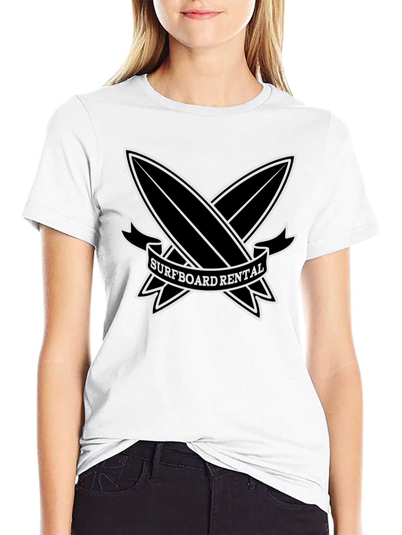 Surfboard Rental Graphic Tee - Black Cotton T-Shirt