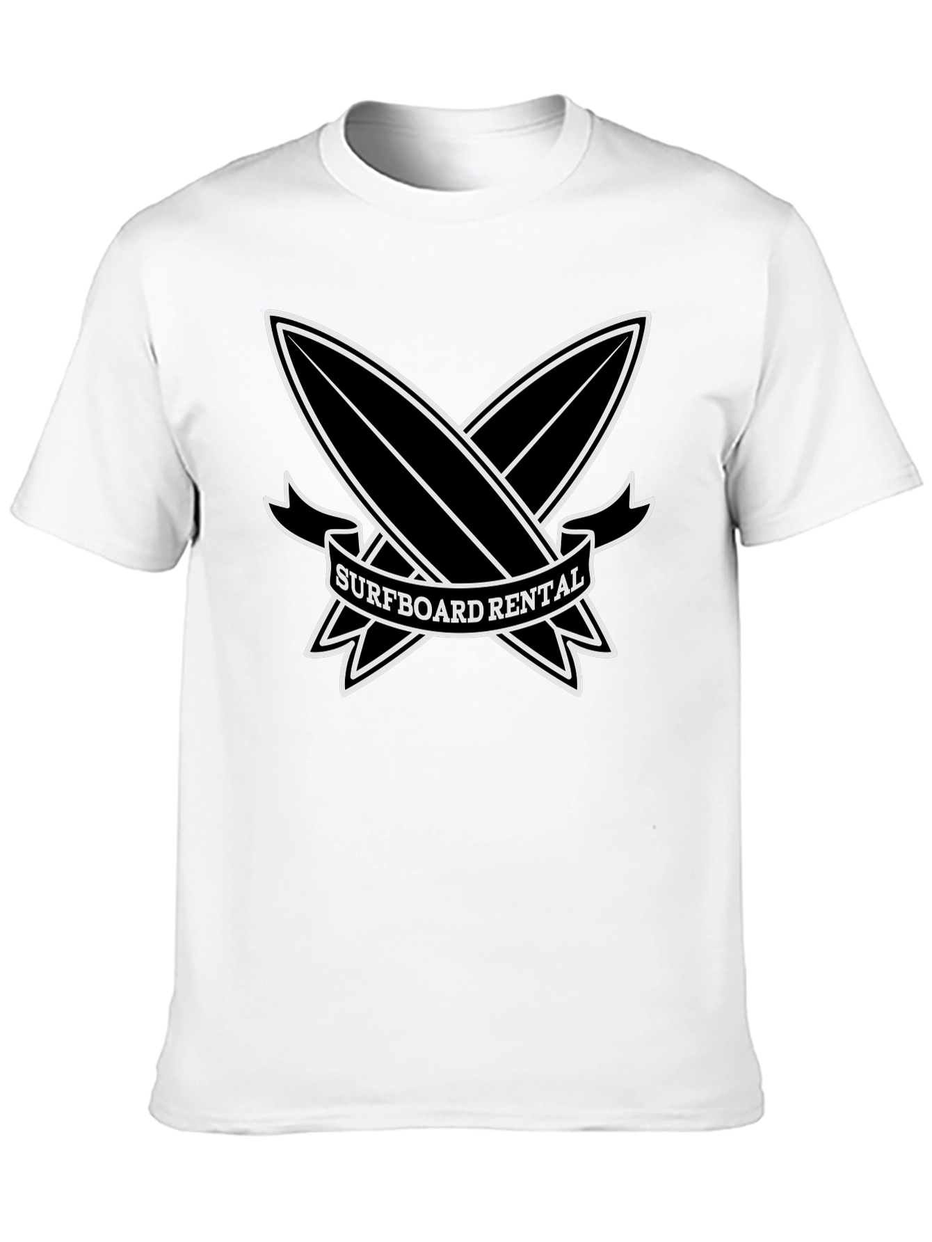 Surfboard Rental Graphic Tee - Black Cotton T-Shirt