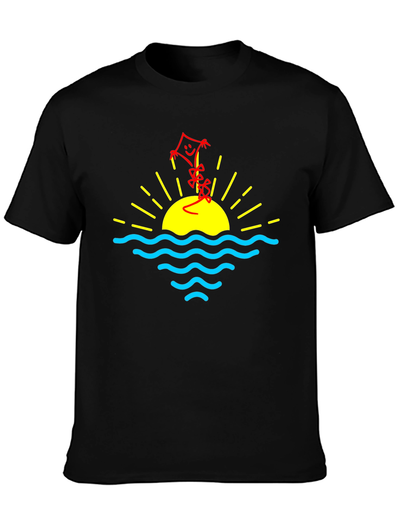 Sunset Kite Graphic Tee - Black Cotton Casual T-Shirt