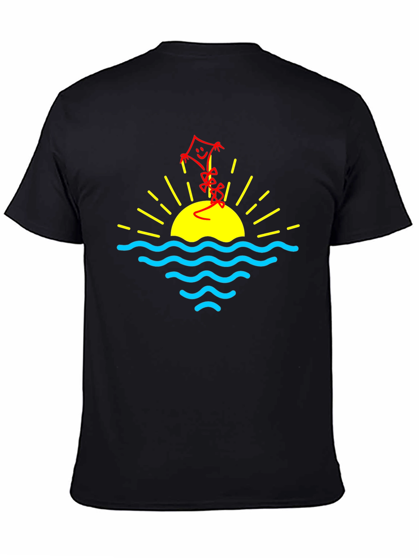 Sunset Kite Graphic Tee - Black Cotton Casual T-Shirt