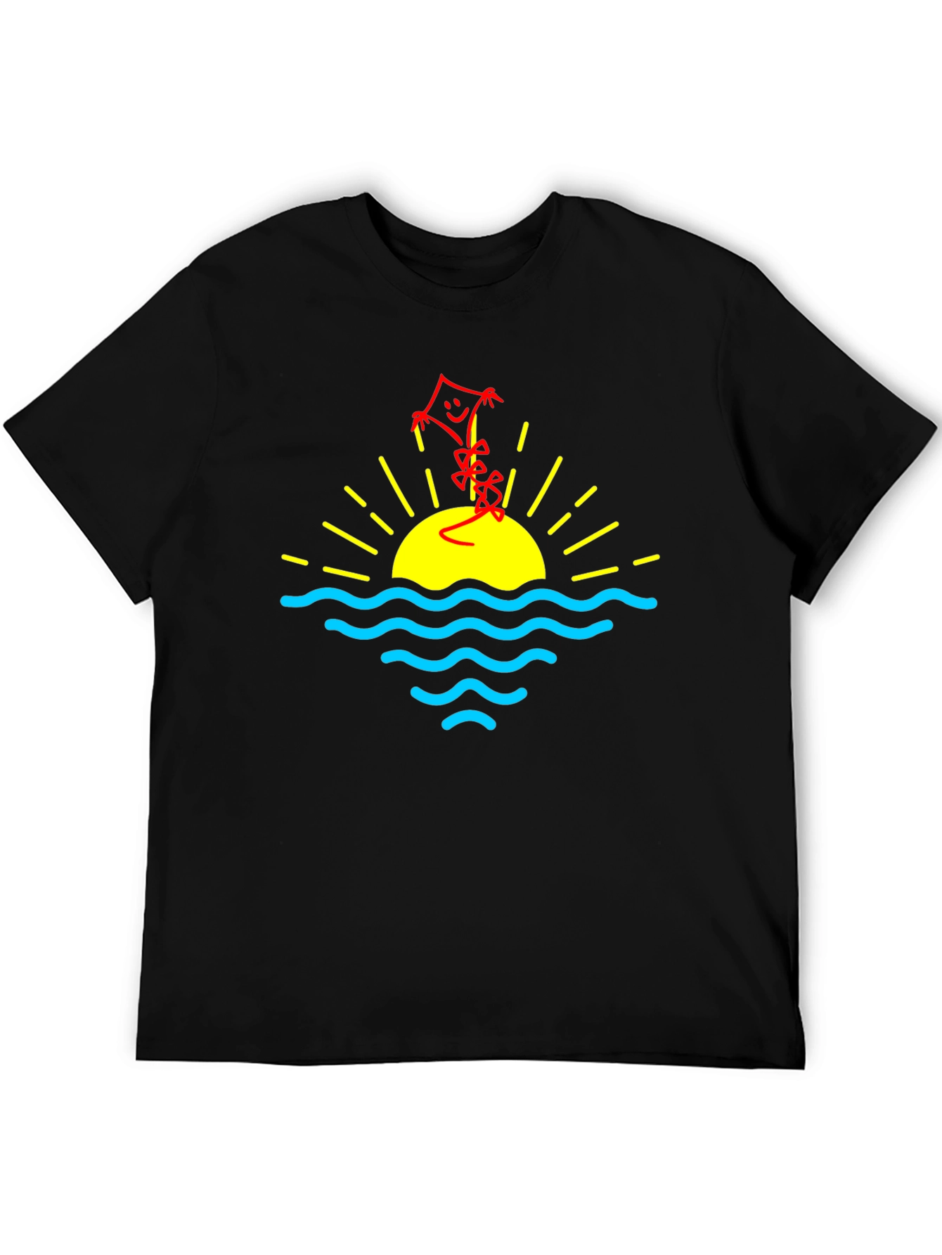 Sunset Kite Graphic Tee - Black Cotton Casual T-Shirt