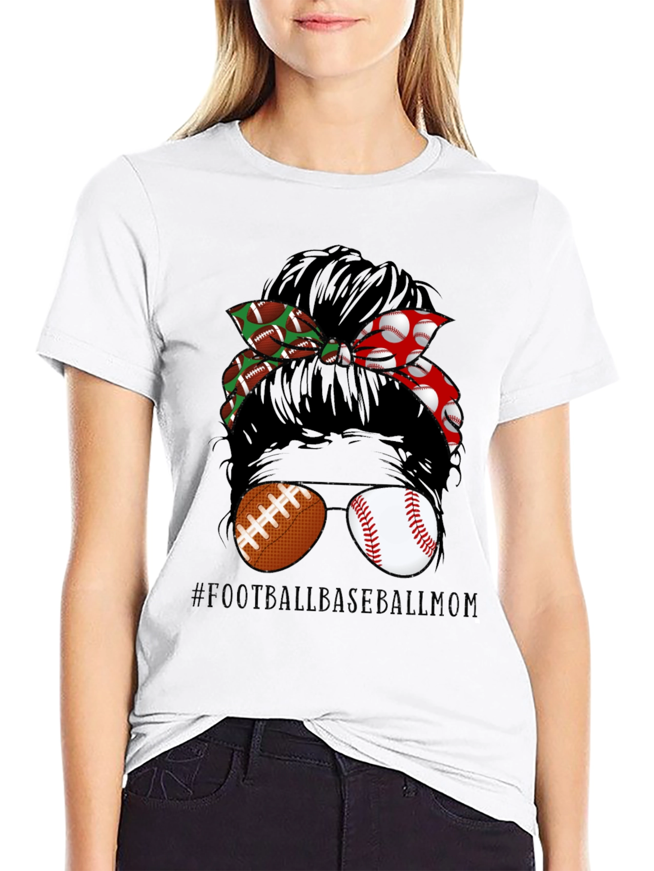 Football Baseball Messy Bun T-Shirt