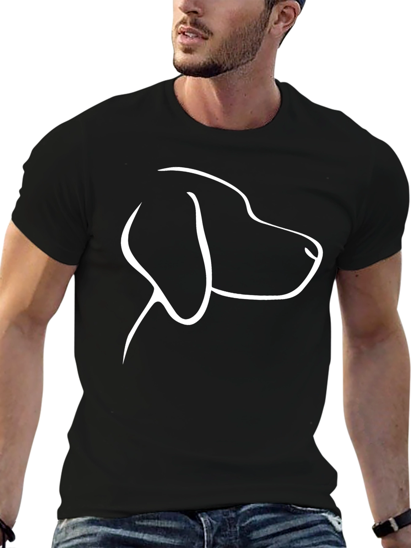 Dog Outline Graphic Tee - Black Casual T-Shirt