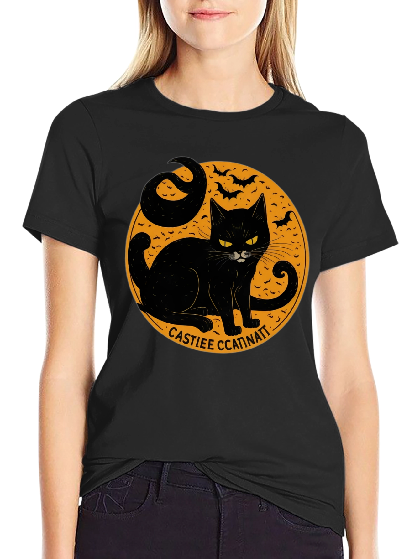 Halloween Black Cat Graphic T-Shirt