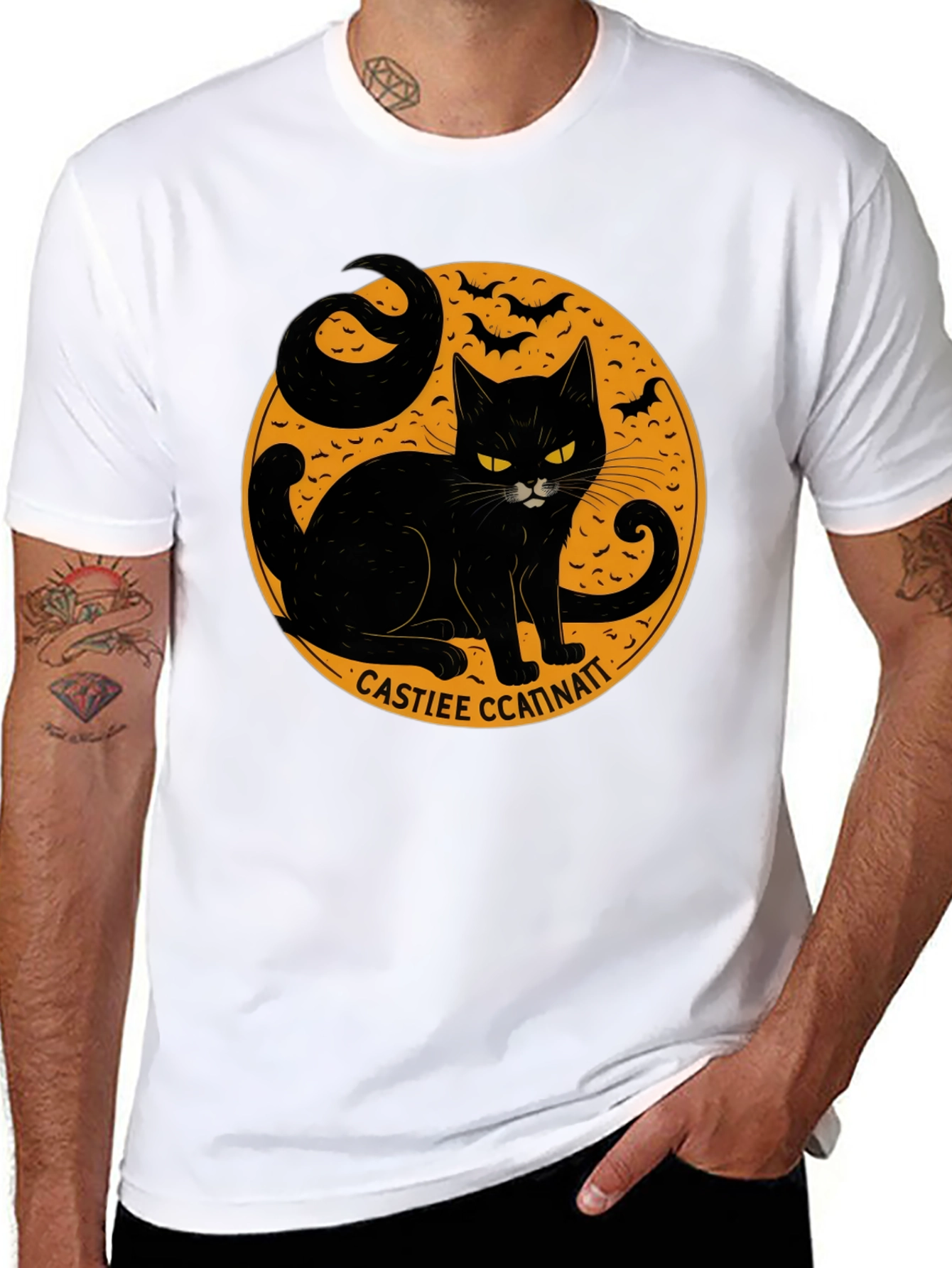 Halloween Black Cat Graphic T-Shirt