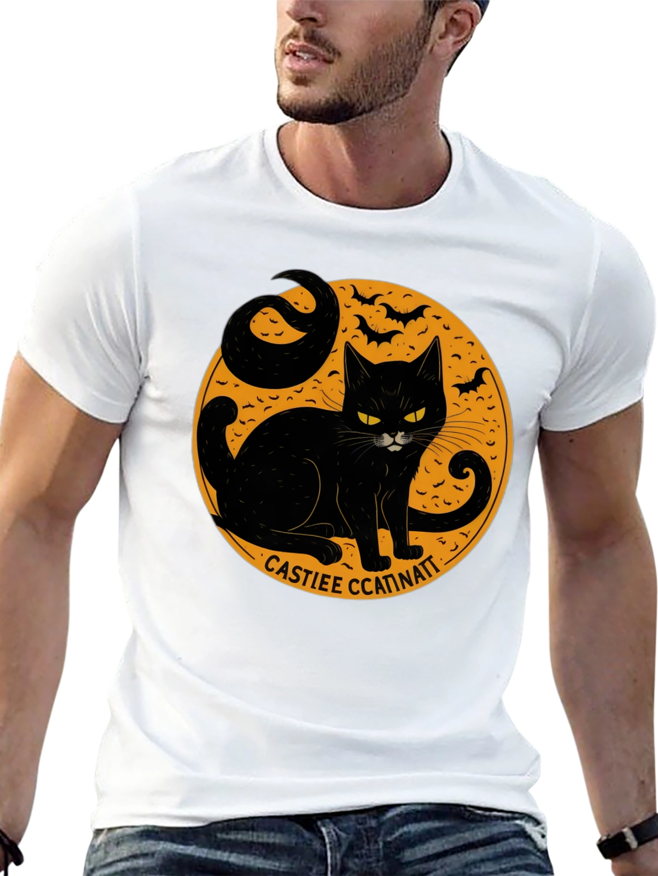 Halloween Black Cat Graphic T-Shirt