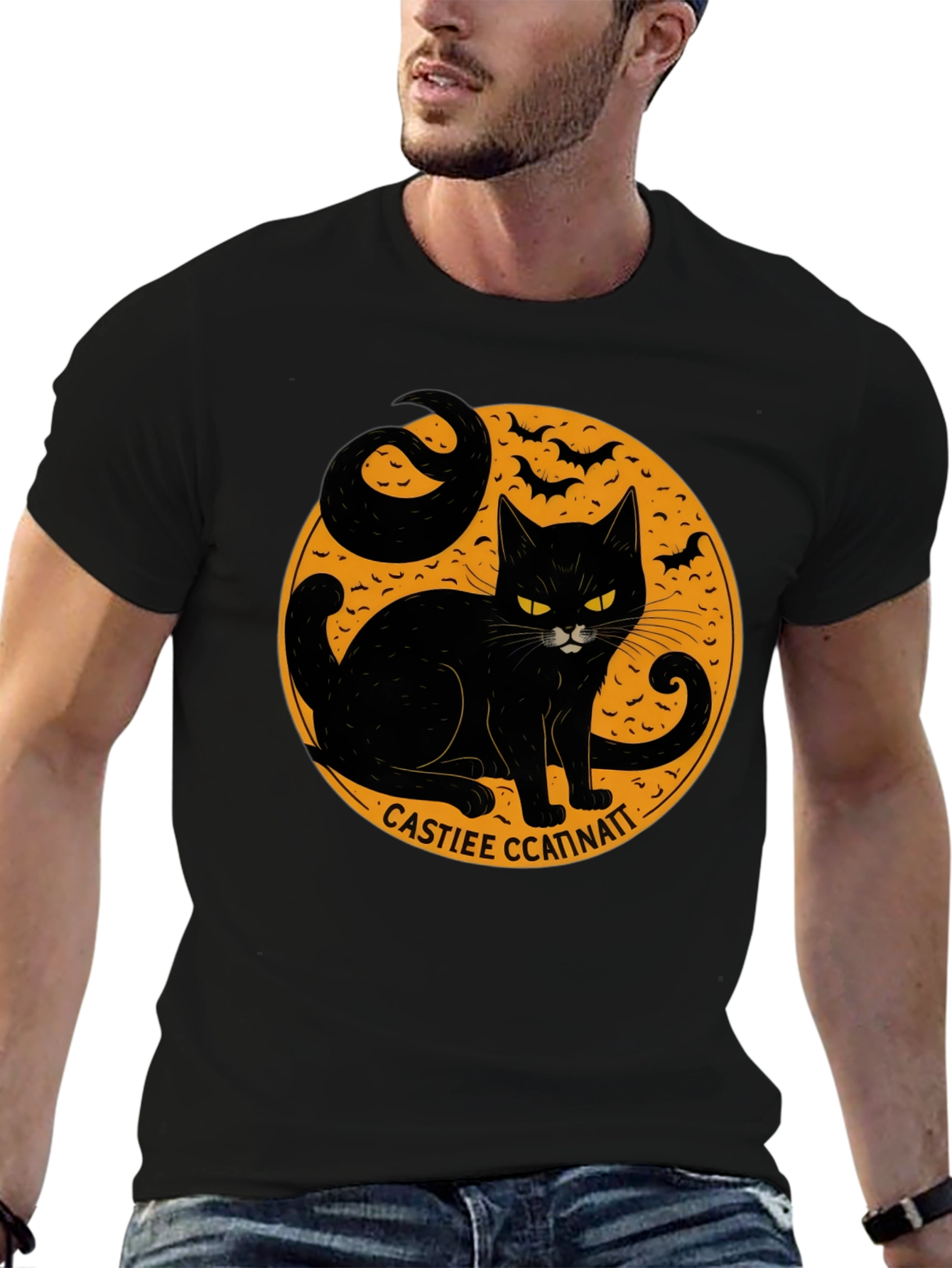 Halloween Black Cat Graphic T-Shirt