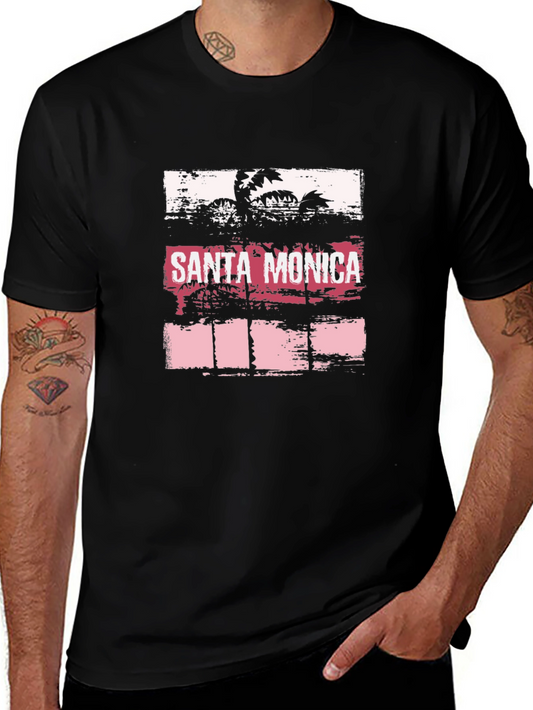 Santa Monica Palm Tree Graphic Tee - Stylish Black T-Shirt