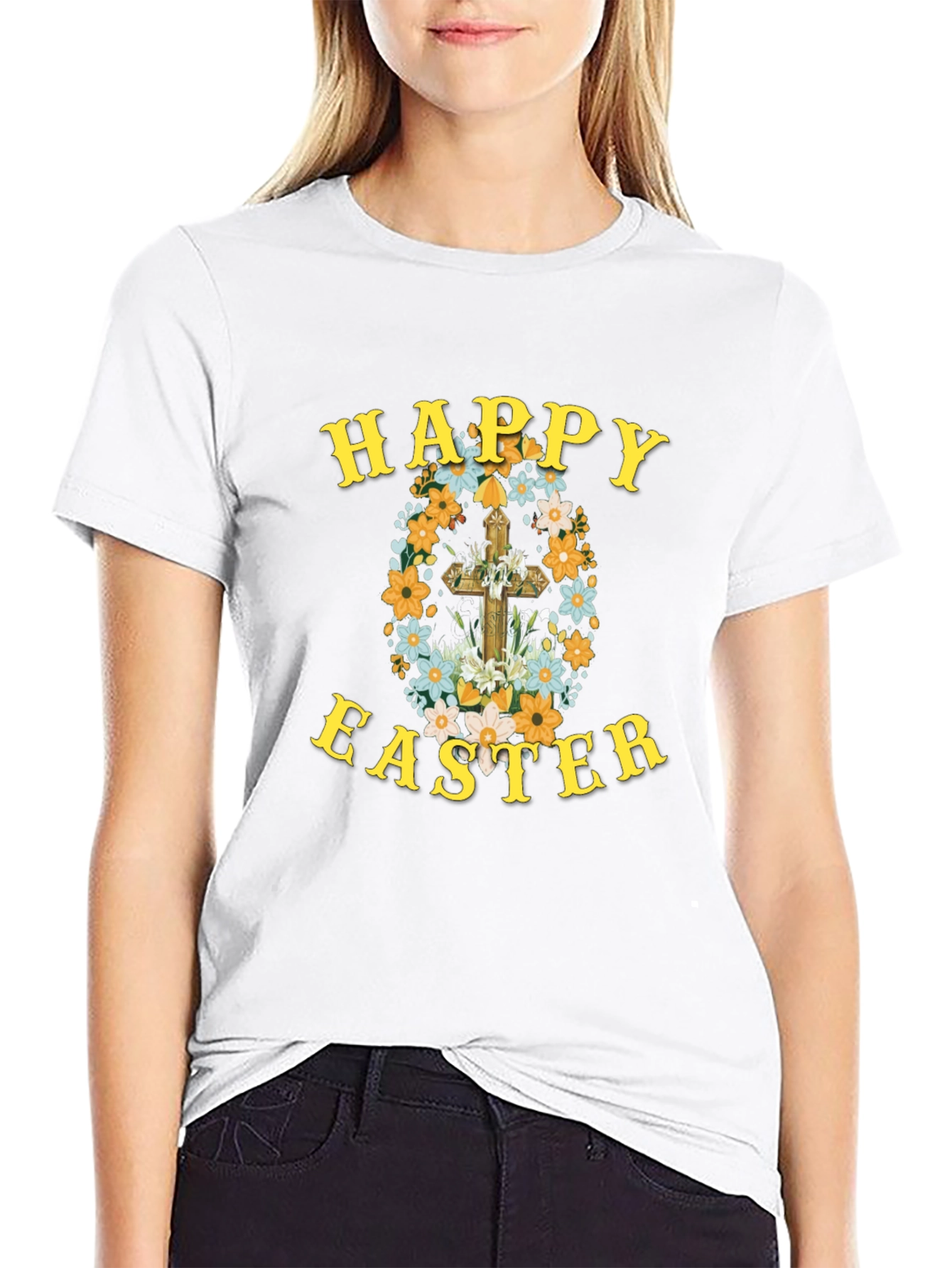 Happy Easter Floral Cross Graphic Tee