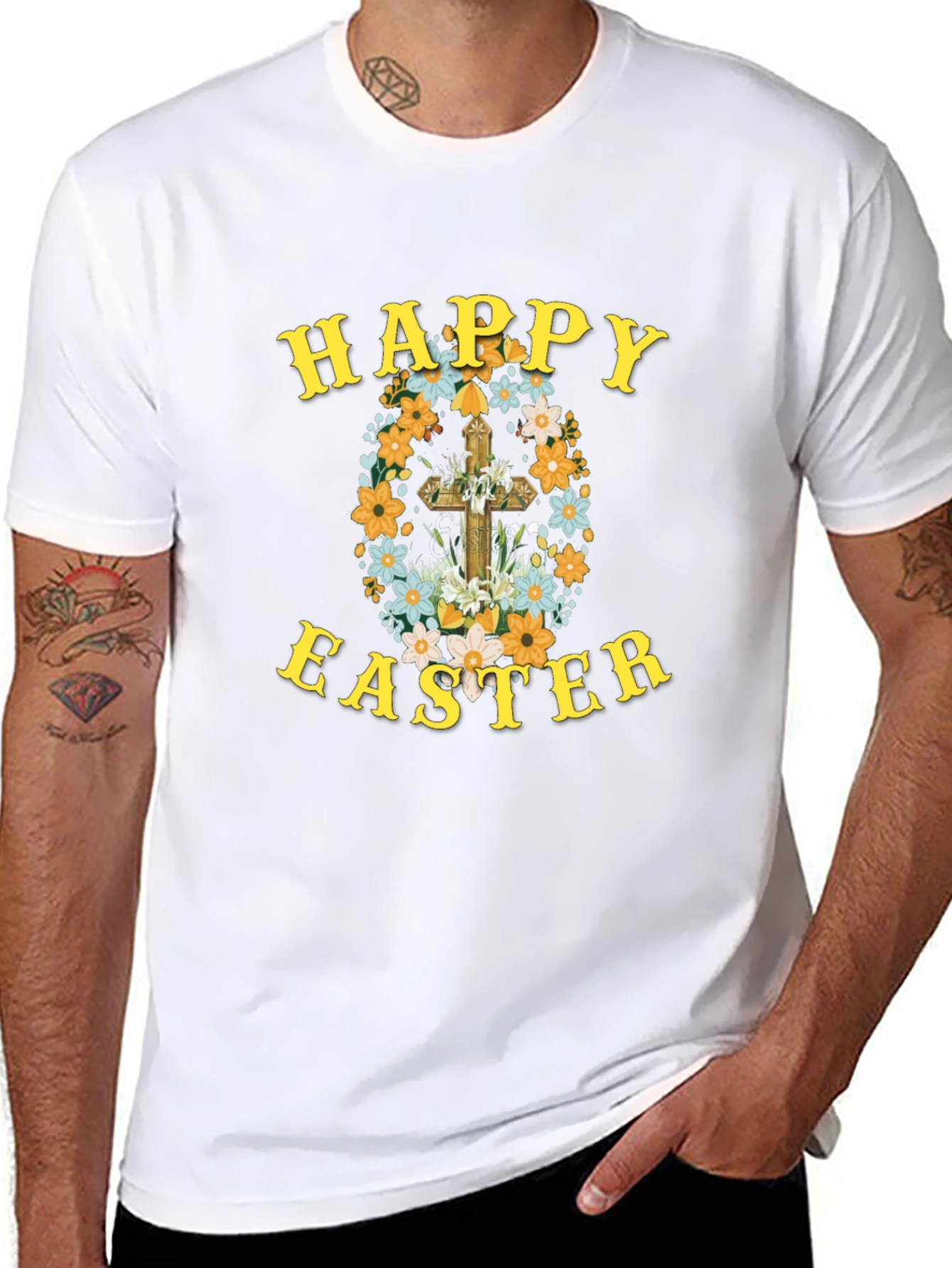 Happy Easter Floral Cross Graphic Tee