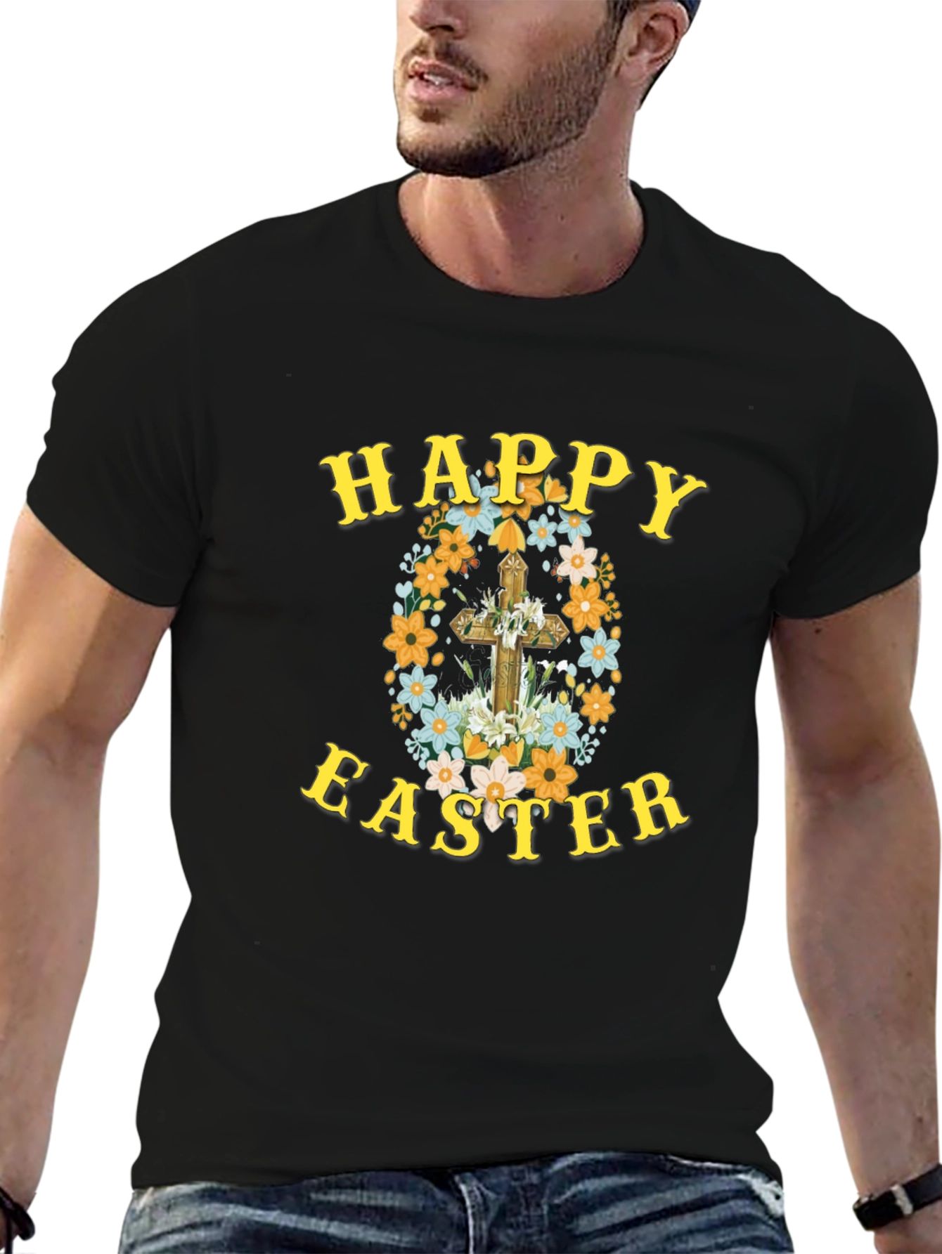 Happy Easter Floral Cross Graphic Tee