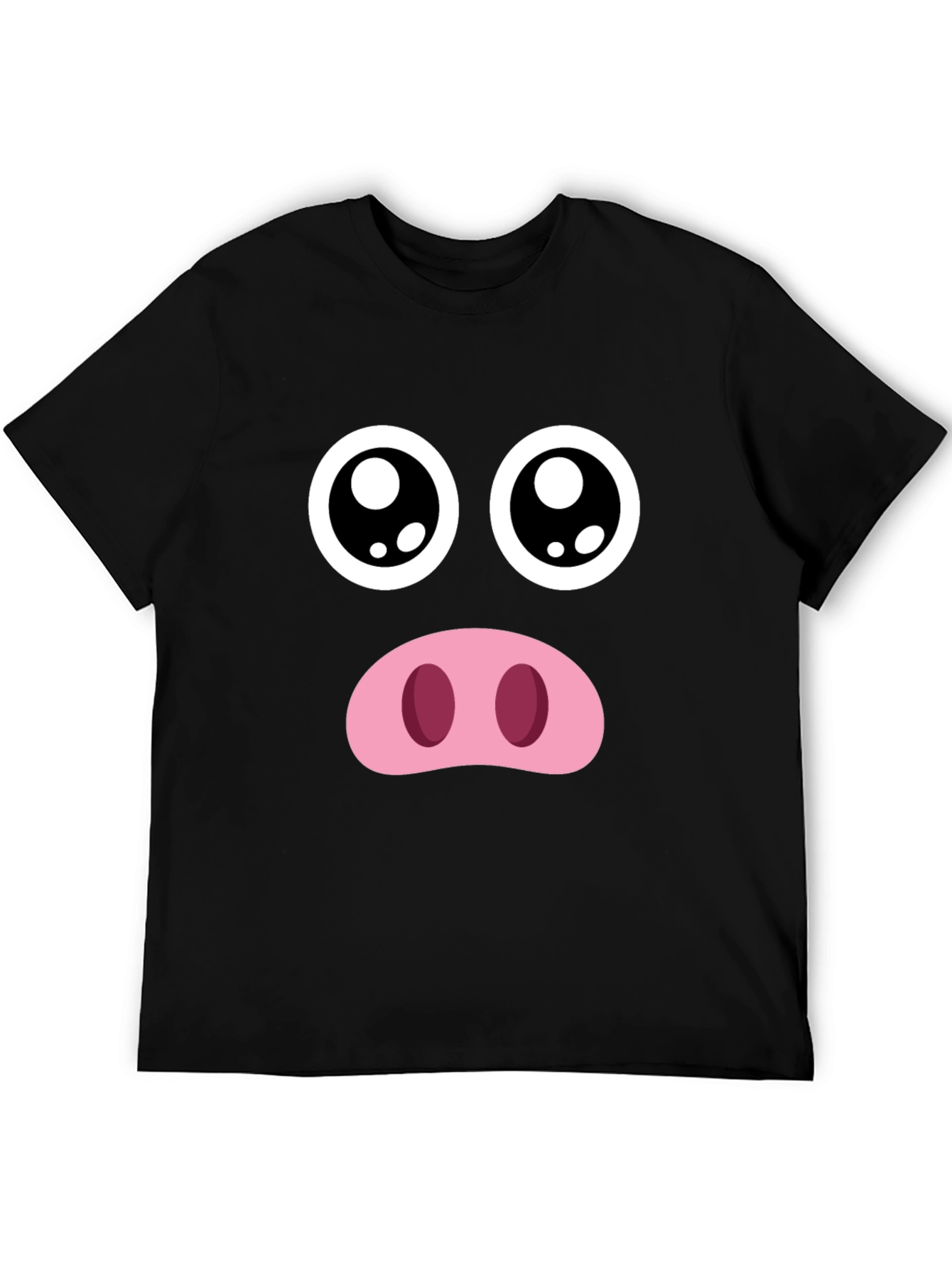 Funny Pig Face Graphic Tee - Black Crewneck T-Shirt