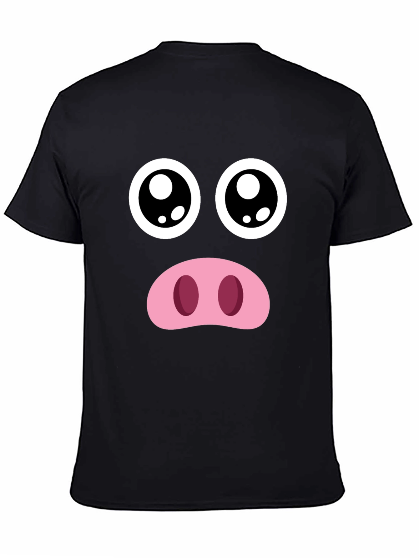 Funny Pig Face Graphic Tee - Black Crewneck T-Shirt