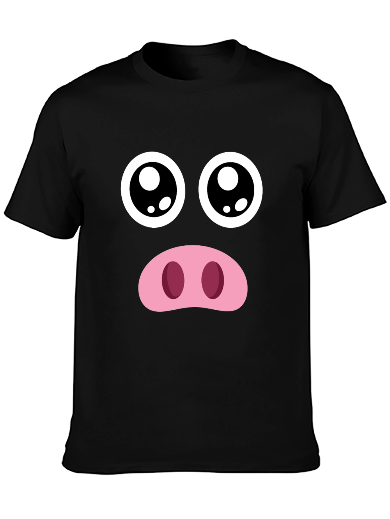 Funny Pig Face Graphic Tee - Black Crewneck T-Shirt