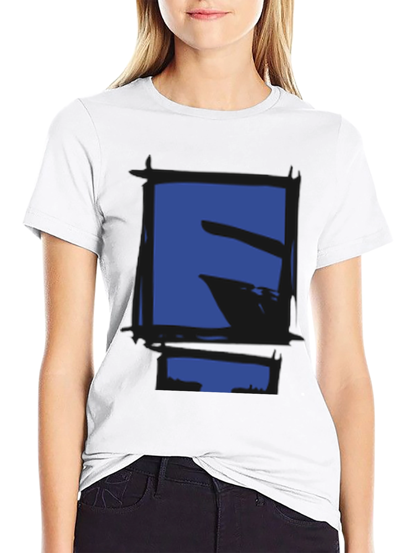 Abstract Blue Graphic Print Black T-Shirt