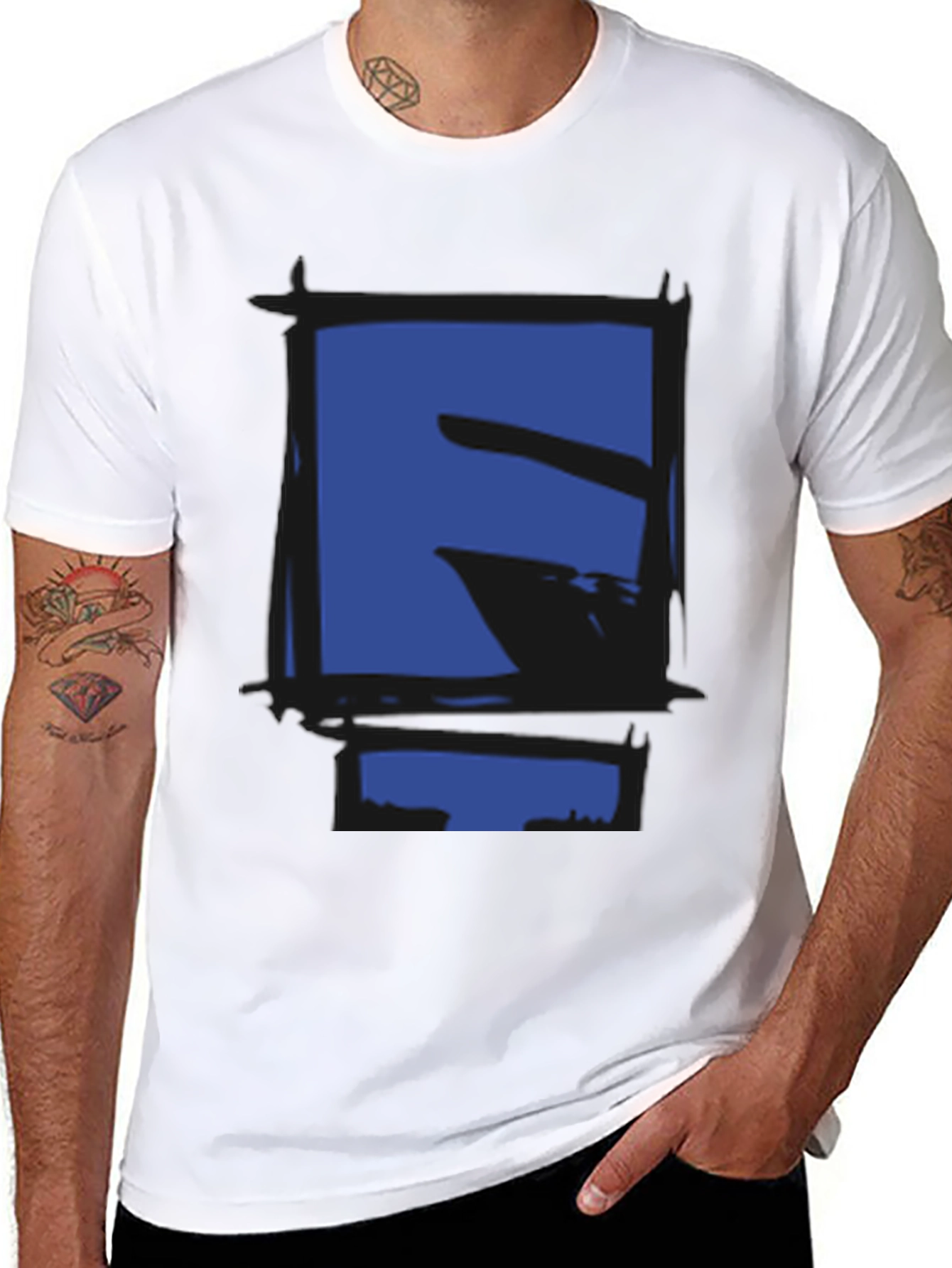 Abstract Blue Graphic Print Black T-Shirt