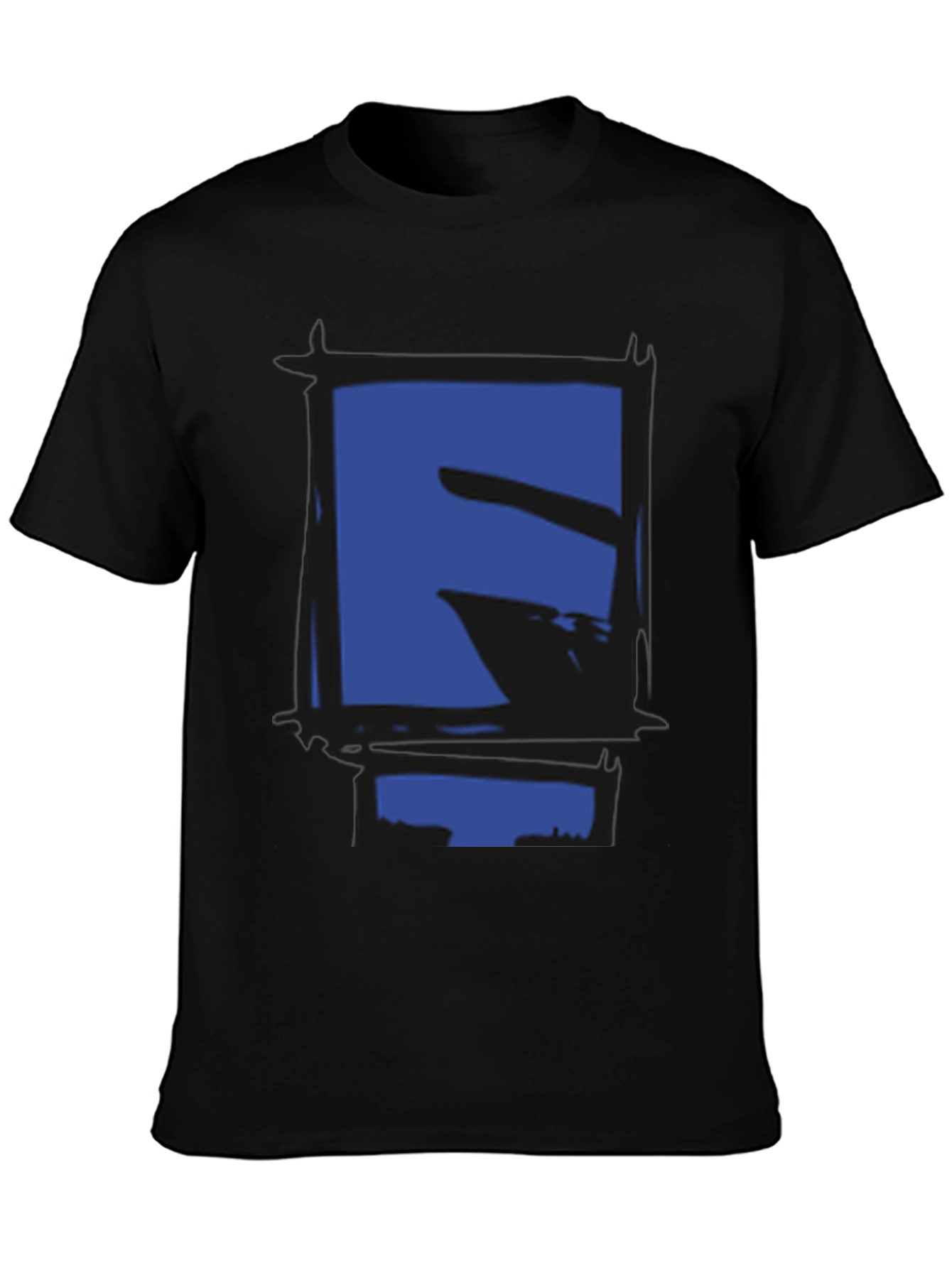 Abstract Blue Graphic Print Black T-Shirt