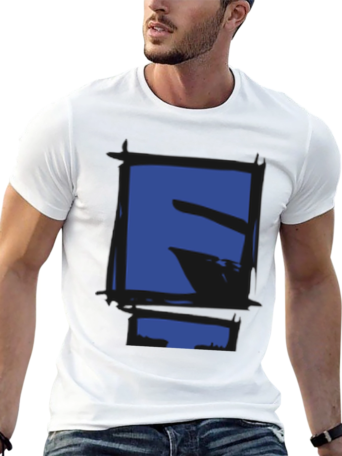 Abstract Blue Graphic Print Black T-Shirt