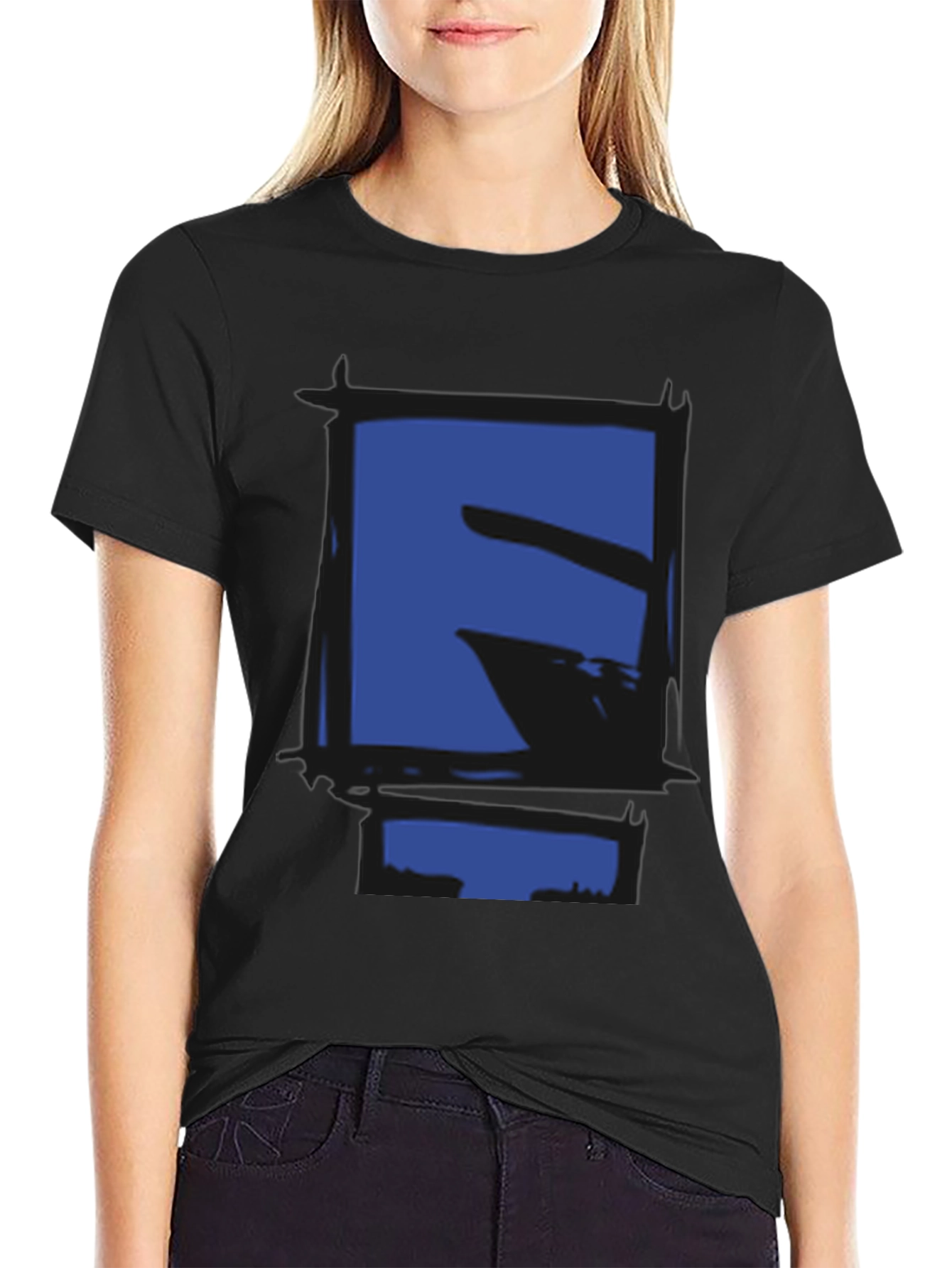 Abstract Blue Graphic Print Black T-Shirt