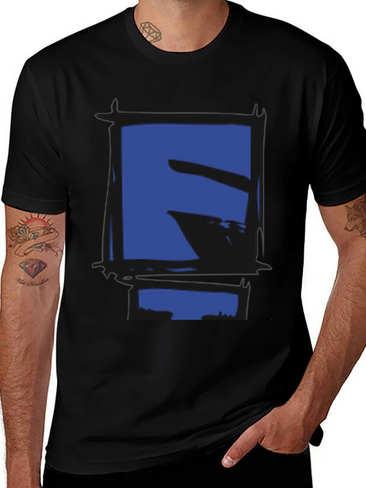 Abstract Blue Graphic Print Black T-Shirt