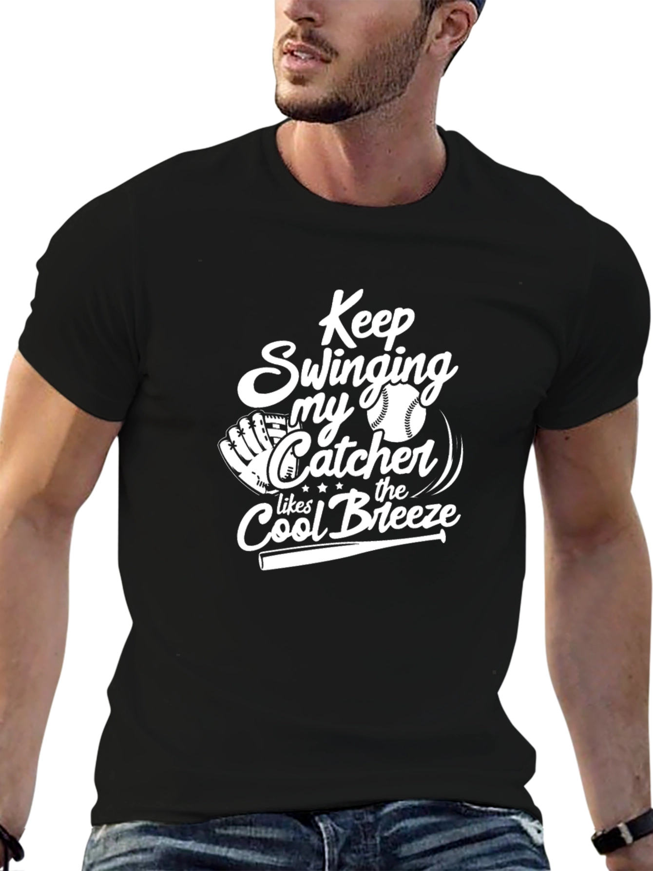 Baseball Catcher T-Shirt: Keep Swinging Cool Breeze