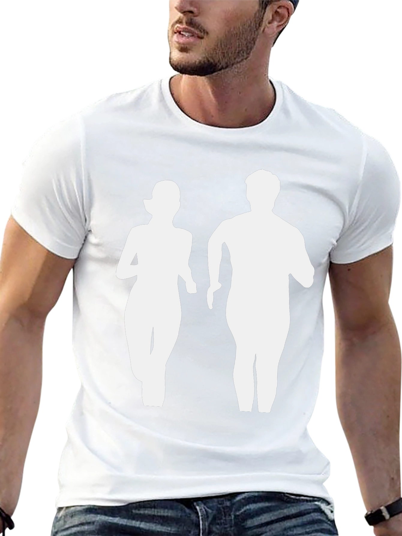 Runner Couple Graphic Tee - Black Cotton T-Shirt